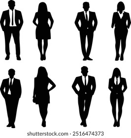 set of business people silhouettes black color white background