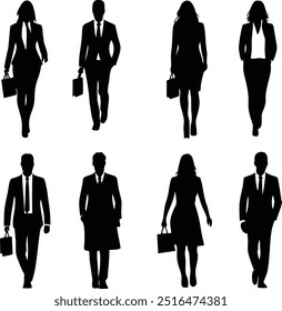 set of business people silhouettes black color white background