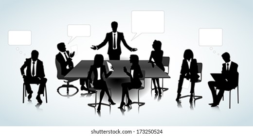 Set of business people silhouettes on the office background