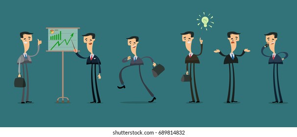 Set of business people and situations. Vector illustration.