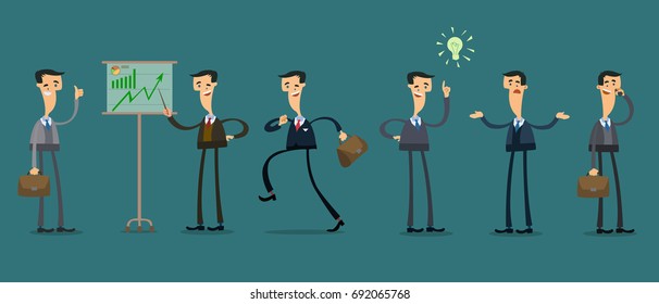 Set of business people and situations. Vector illustration.