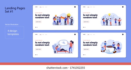 Set of business people together. Flat vector illustrations of men and women having lunch or solving problem. Brainstorm and cooperation concept for banner, website design or landing web page