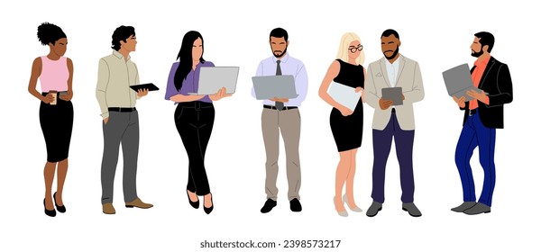 Set of Business people using gadgets vector.