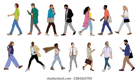 Set of business people walking vector isolated.