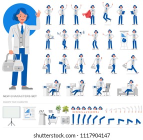 Set of business people working character vector design. Presentation in various action with emotions, running, standing and walking. Create your own pose design.