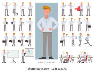 Set of business people working character vector design. Presentation in various action with emotions, running, standing and walking. Set of business people working character vector design. Presentation in various action with emotions, running, standing and walking.