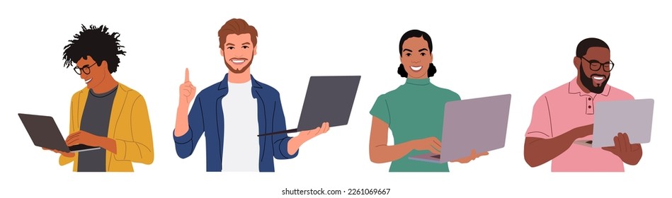 Set of Business People working at the computer. Vector illustrations.