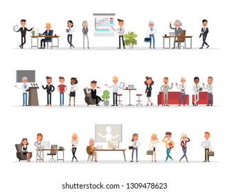 Set of business people working in office character vector design 