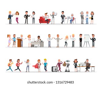 Set of business people working in office character vector design 