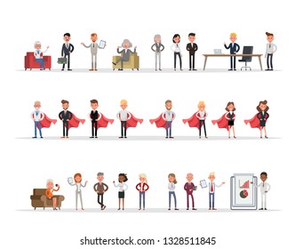 Set of business people working in office character vector design