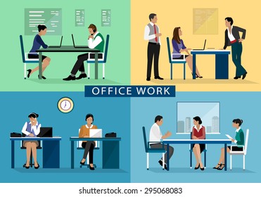 Set of business people working in the office. Flat design concept. Office work
