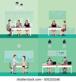 Set of business people working in the office, Flat design concept vector illustration.