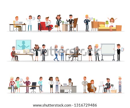 Set of business people working in office character vector design 