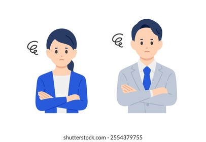 Set of business person in distressed pose with arms crossed【vector／illustration／person】