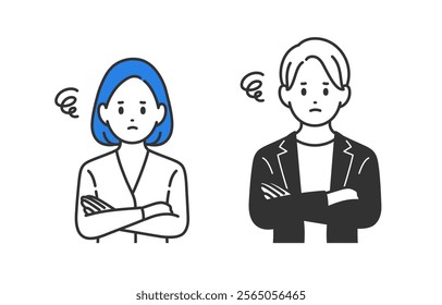 Set of business person in distressed pose with arms crossed【Vector／Illustration／Person】