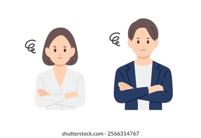 Set of business person in distressed pose with arms crossed【Vector／Illustration／Person】