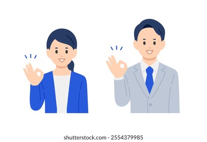 Set of business person posing OK【vector／illustration／person】
