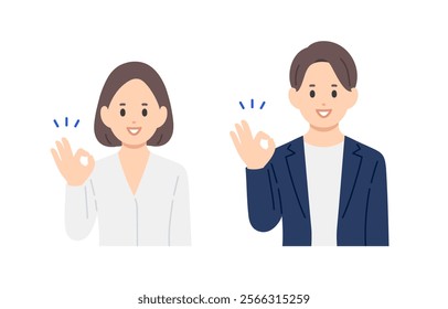 Set of business person posing OK【Vector／Illustration／Person】