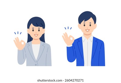 Set of business person posing OK【Vector／Illustration／Person】