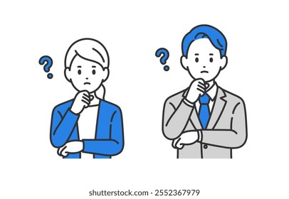 Conjunto de persona de negocios en pose de pensamiento【Vector/ilustración/persona】