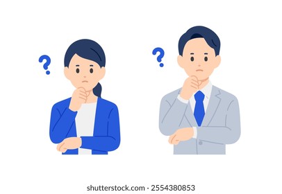 Set of business person in thinking pose【vector／illustration／person】