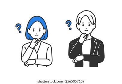Set of business person in thinking pose【Vector／Illustration／Person】
