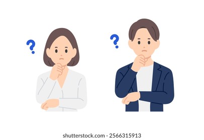 Set of business person in thinking pose【Vector／Illustration／Person】