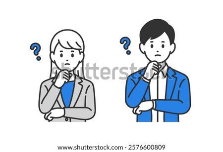 Set of business person in thinking pose【Vector／Illustration／Person】