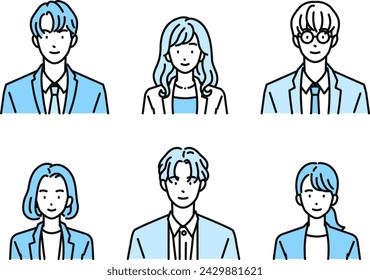 Set of business person's face icons (upper body, multiple people)