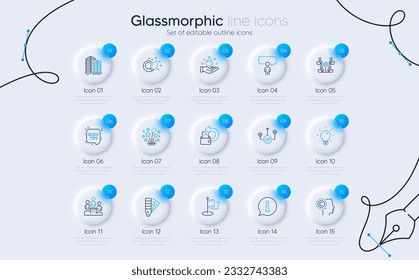 Set of Business podium, Writer and Cash back line icons for web app. Teamwork, Light bulb, Quick tips icons. Milestone, Consulting business, Correct way signs. Paint brush, Chemistry lab. Vector