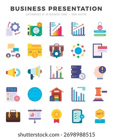 Conjunto de iconos de presentación de negocios en estilo plano. Colección de iconos planos de alta calidad.