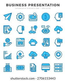 Conjunto de iconos de presentación de negocios. Paquete de iconos de estilo de arte de línea simple.