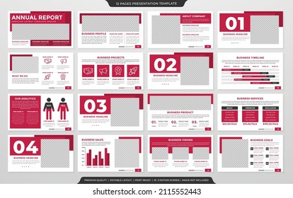 set of business presentation layout template design with minimalist and abstract background style use for business annual report and proposal