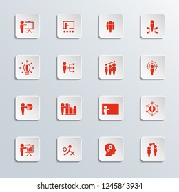 Set of Business Presentation Related Vector Icons. Contains such Icons as Presenter, Teacher, Audience. Training icon. And more.