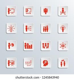 Set of Business Presentation Related Vector Icons. Contains such Icons as Presenter, Teacher, Audience. Training icon. And more.