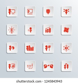 Set of Business Presentation Related Vector Icons. Contains such Icons as Presenter, Teacher, Audience. Training icon. And more.