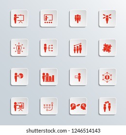 Set of Business Presentation Related Vector Icons. Contains such Icons as Presenter, Teacher, Audience. Training icon. And more.