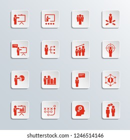 Set of Business Presentation Related Vector Icons. Contains such Icons as Presenter, Teacher, Audience. Training icon. And more.