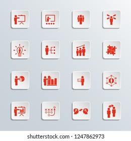 Set of Business Presentation Related Vector Icons. Contains such Icons as Presenter, Teacher, Audience. Training icon. And more.