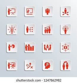 Set of Business Presentation Related Vector Icons. Contains such Icons as Presenter, Teacher, Audience. Training icon. And more.