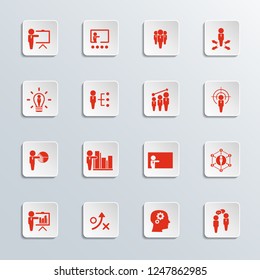 Set of Business Presentation Related Vector Icons. Contains such Icons as Presenter, Teacher, Audience. Training icon. And more.