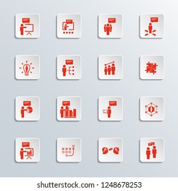 Set of Business Presentation Related Vector Icons. Contains such Icons as Presenter, Teacher, Audience. Training icon. 