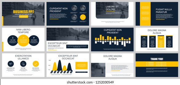 Set of business presentation slides templates from infographic elements. Can be used for presentation brochure, flyer, corporate report, marketing, advertising, annual report, banner, catalog.