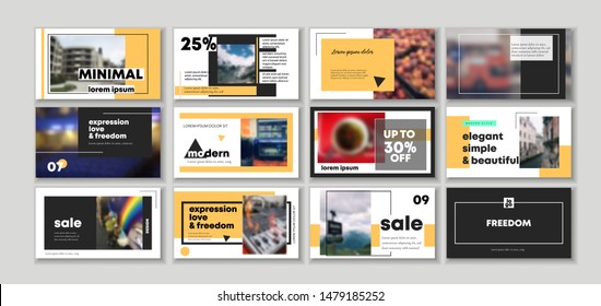 Set of Business Presentation Template, magazine, book, minimal infographic elements. Vector slide cards, marketing promotion project. Social media ad pack a4. Geometric shapes overview web slide frame