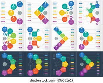 Set of Business presentations concept with options. Web Template of a info chart, mindmap or diagram. Part of the report with icons set. Vector infographic of technology or education process.