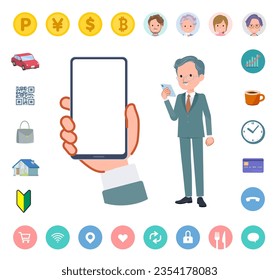 A set of business president man looking at a smartphone screen.It's vector art so easy to edit.The inside of the screen is transparent, so it is easy to fit.