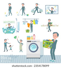 A set of business president man related to housekeeping such as cleaning and laundry.It's vector art so easy to edit.