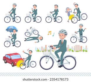 A set of business president man riding a city cycle.It's vector art so easy to edit.