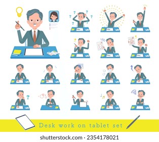 A set of business president man studying on a tablet device.It's vector art so easy to edit.