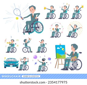 A set of business president man in a wheelchair.About hobbies and lifestyle.It's vector art so easy to edit.